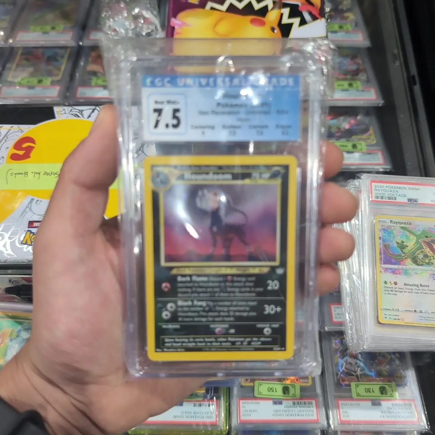Holding a CGC graded card in front of a slab wall